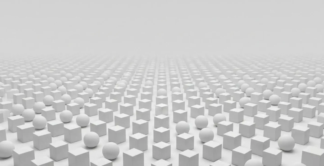 Abstrakte visuelle Metapher für die Uniformität generischer Markenwerte in der B2B-Kommunikation