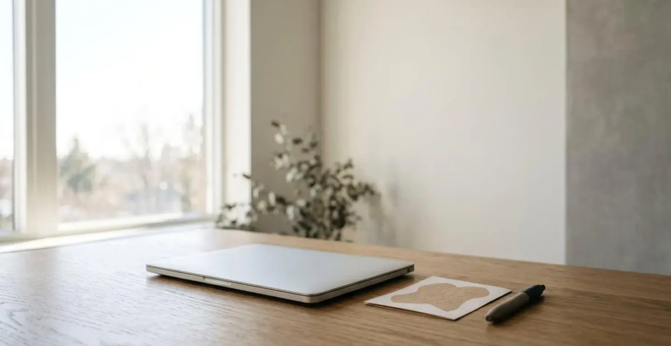 Eine personalisierte Willkommen-zurück-Nachricht auf einem minimalistischen Schreibtisch, die eine durchdachte und emotionale Wiederansprache symbolisiert.